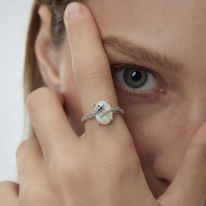 925 Sterling Silver Oval Opal Wrap Serpent Ring - Coiled Sanctum Worn View
