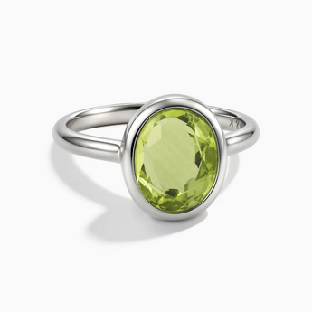 925 Sterling Silver Oval Peridot Bezel Ring - Harmony Front View