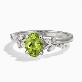925 Sterling Silver Oval Peridot Branch-Like Ring - Sylvan Charm Front View