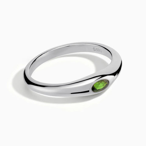 925 Sterling Silver Oval Peridot Dome Ring - Orbis Stack Front View