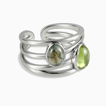 925 Sterling Silver Oval Peridot & Moss Agate Ring - Echo of Balance Front View