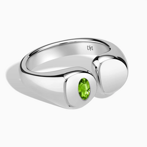 925 Sterling Silver Oval Peridot Signet Ring - Close at Hand Front View