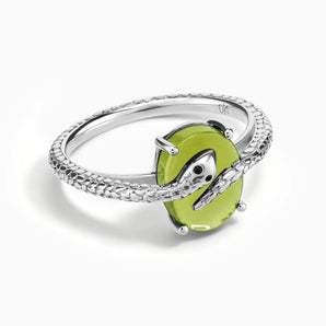 925 Sterling Silver Oval Peridot Wrap Serpent Ring - Coiled Sanctum Front View