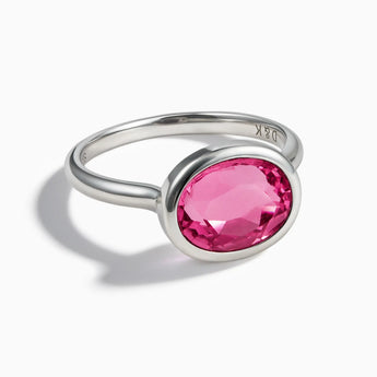 925 Sterling Silver Oval Pink Tourmaline Bezel Ring - Contour Front View
