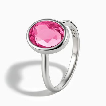 925 Sterling Silver Oval Pink Tourmaline Bezel Ring - Harmony Side View