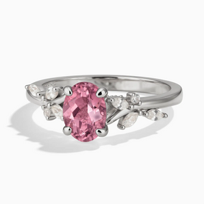 925 Sterling Silver Oval Pink Tourmaline Branch-Like Ring - Sylvan Charm Front View