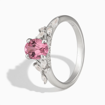 925 Sterling Silver Oval Pink Tourmaline Branch-Like Ring - Sylvan Charm Side View