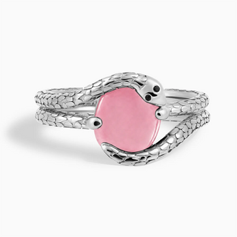 925 Sterling Silver Oval Pink Tourmaline Coil Ring - Serpent's Embrace Front View