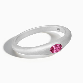 925 Sterling Silver Oval Pink Tourmaline Sandblasted Ring - Essence Front View
