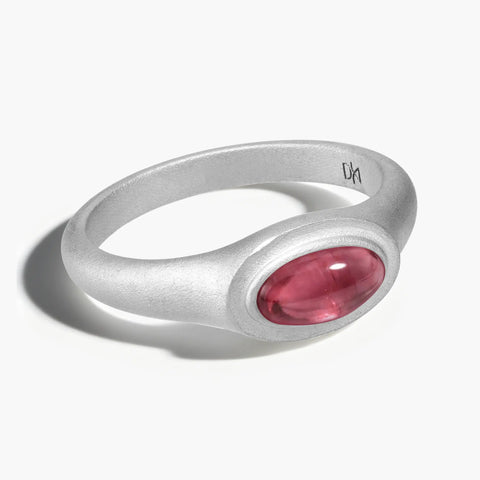925 Sterling Silver Oval Pink Tourmaline Sandblasted Ring - The Horizon Front View