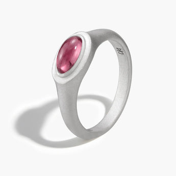 925 Sterling Silver Oval Pink Tourmaline Sandblasted Ring - The Horizon Side View