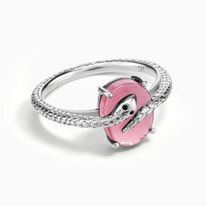 925 Sterling Silver Oval Pink Tourmaline Wrap Serpent Ring - Coiled Sanctum Front View