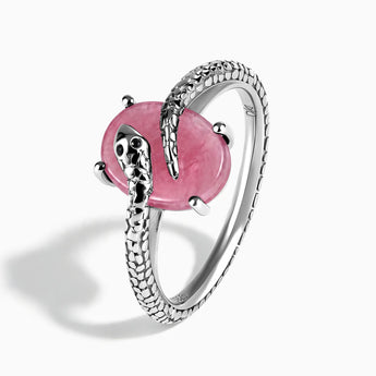 925 Sterling Silver Oval Pink Tourmaline Wrap Serpent Ring - Coiled Sanctum Side View