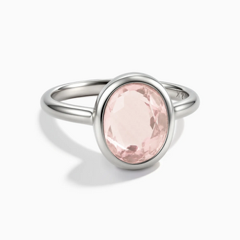 925 Sterling Silver Oval Rose Quartz Bezel Ring - Harmony Front View