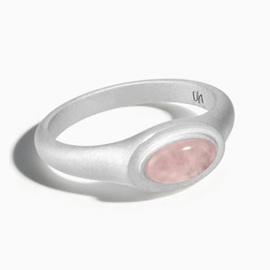 925 Sterling Silver Oval Rose Quartz Sandblasted Ring - The Horizon Front View