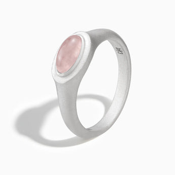 925 Sterling Silver Oval Rose Quartz Sandblasted Ring - The Horizon Side View