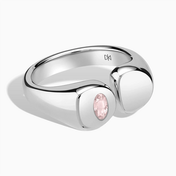925 Sterling Silver Oval Rose Quartz Signet Ring - Close at Hand Front View
