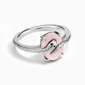 925 Sterling Silver Oval Rose Quartz Wrap Serpent Ring - Coiled Sanctum Front View