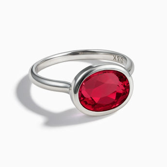 925 Sterling Silver Oval Ruby Bezel Ring - Contour Front View