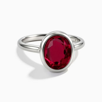 925 Sterling Silver Oval Ruby Bezel Ring - Harmony Front View