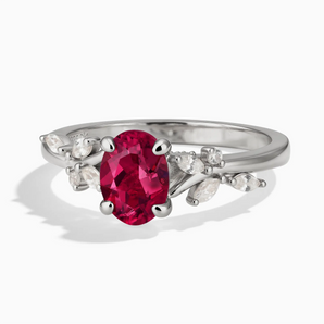 925 Sterling Silver Oval Ruby Branch-Like Ring - Sylvan Charm Front View