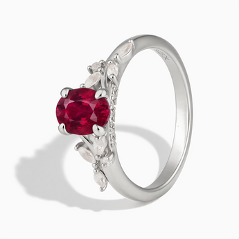 925 Sterling Silver Oval Ruby Branch-Like Ring - Sylvan Charm Side View