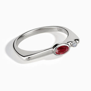 925 Sterling Silver Oval Ruby Puzzle Stacking Ring - Minimal Form Front View