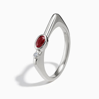 925 Sterling Silver Oval Ruby Puzzle Stacking Ring - Minimal Form Side View