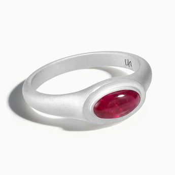 925 Sterling Silver Oval Ruby Sandblasted Ring - The Horizon Front View