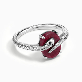925 Sterling Silver Oval Ruby Wrap Serpent Ring - Coiled Sanctum Front View