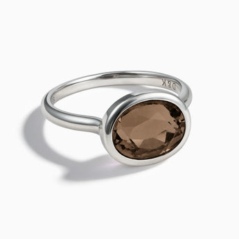 925 Sterling Silver Oval Smoky Quartz Bezel Ring - Contour Front View