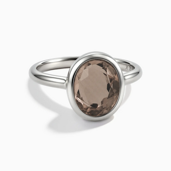 925 Sterling Silver Oval Smoky Quartz Bezel Ring - Harmony Front View