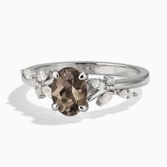 925 Sterling Silver Oval Smoky Quartz Branch-Like Ring - Sylvan Charm Front View