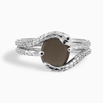 925 Sterling Silver Oval Smoky Quartz Coil Ring - Serpent's Embrace Front View