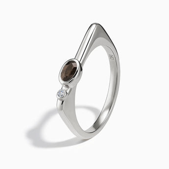 925 Sterling Silver Oval Smoky Quartz Puzzle Stacking Ring - Minimal Form Side View