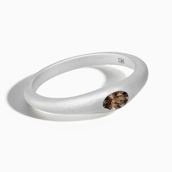 925 Sterling Silver Oval Smoky Quartz Sandblasted Ring - Essence Front View