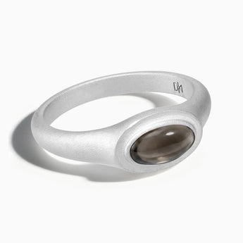 925 Sterling Silver Oval Smoky Quartz Sandblasted Ring - The Horizon Front View