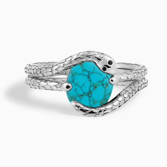 925 Sterling Silver Oval Turquoise Coil Ring - Serpent's Embrace Front View
