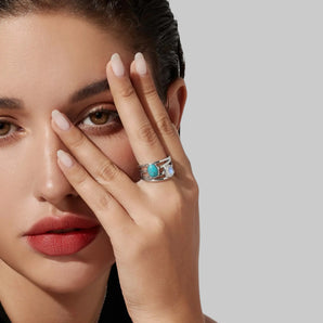 925 Sterling Silver Oval Turquoise & Moonstone Ring - Echo of Balance Model Shot