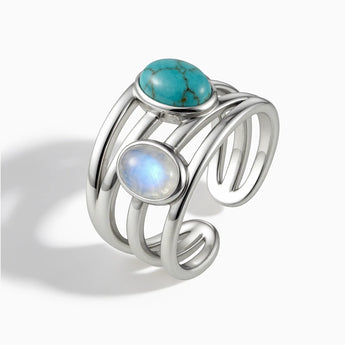 925 Sterling Silver Oval Turquoise & Moonstone Ring - Echo of Balance Side View