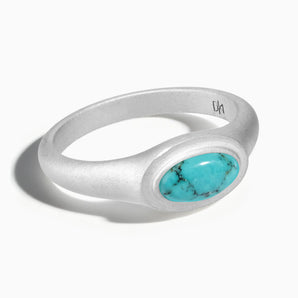 925 Sterling Silver Oval Turquoise Sandblasted Ring - The Horizon Front View
