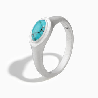 925 Sterling Silver Oval Turquoise Sandblasted Ring - The Horizon Side View