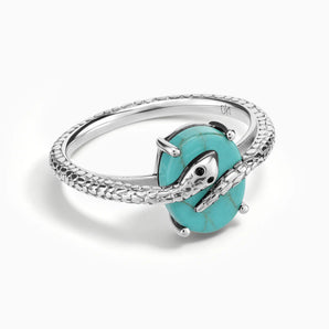 925 Sterling Silver Oval Turquoise Wrap Serpent Ring - Coiled Sanctum Front View