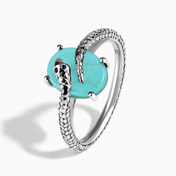 925 Sterling Silver Oval Turquoise Wrap Serpent Ring - Coiled Sanctum Side View