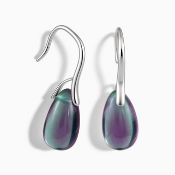 925 Sterling Silver Pear Alexandrite Dangle Earrings - Dew Arc Front View