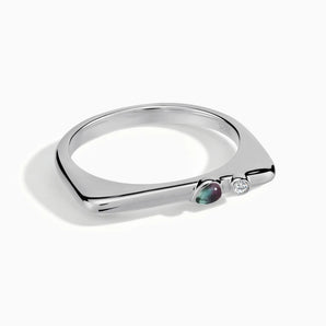 925 Sterling Silver Pear Alexandrite Puzzle Stacking Ring - Minimal Calm Front View