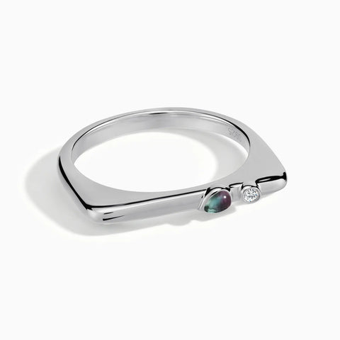 925 Sterling Silver Pear Alexandrite Puzzle Stacking Ring - Minimal Calm Front View
