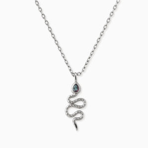 925 Sterling Silver Pear Alexandrite Serpent Pendant Necklace Meander Front View