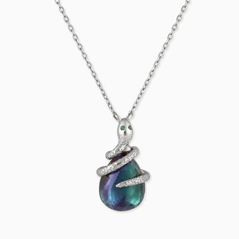 925 Sterling Silver Pear Alexandrite Serpent Wrap Necklace Wild Oath Front View