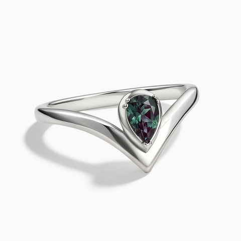 925 Sterling Silver Pear Alexandrite V Band Ring - Chevron Front View